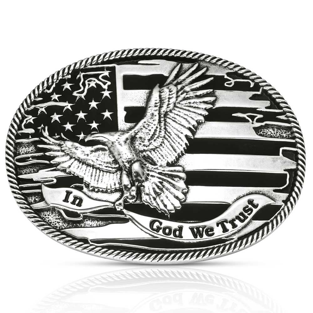 Belt buckle with American flag and eagle design 