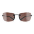 Sunglasses with brown lenses and black frames on a white background