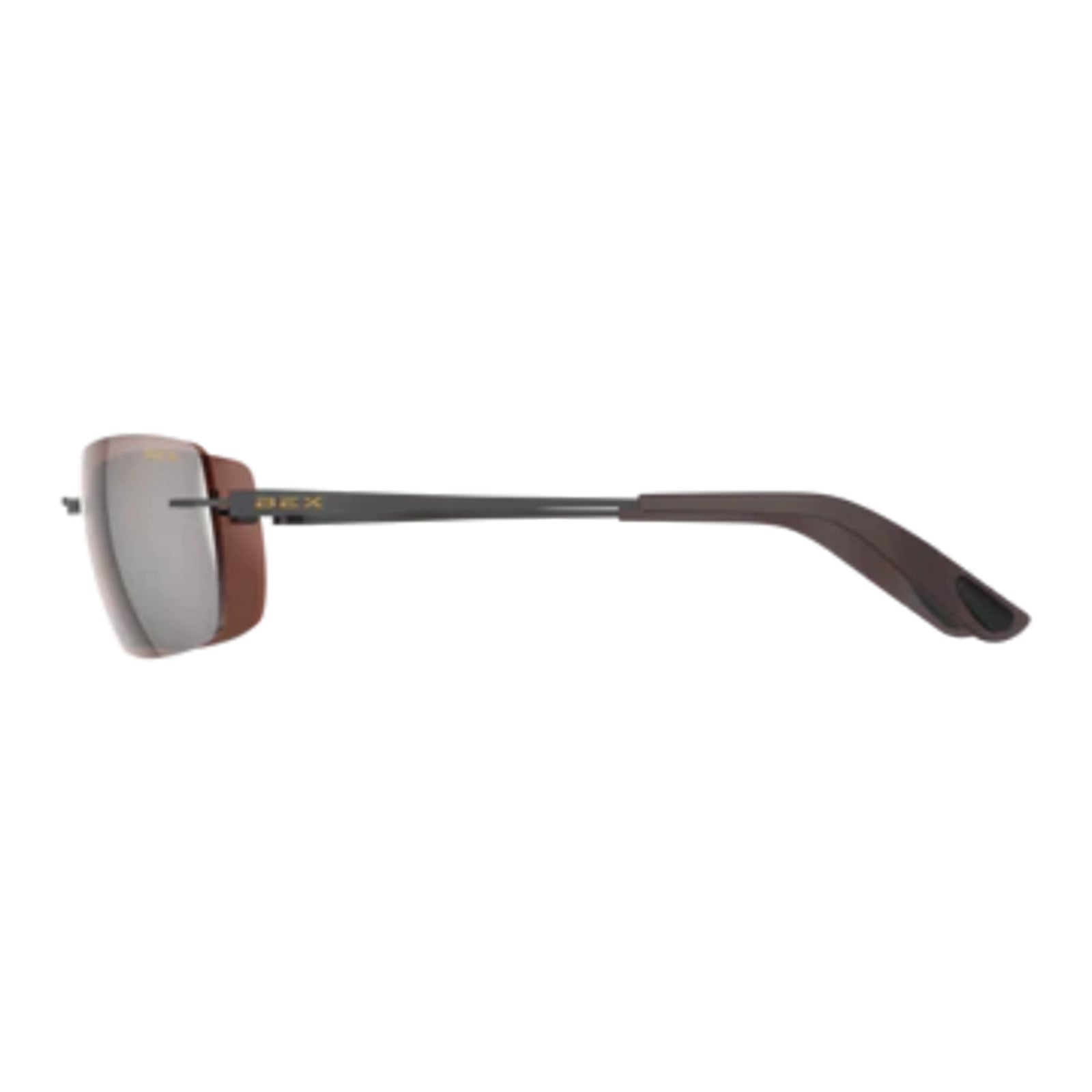 Sunglasses with reflective lenses and brown frame on white back ground