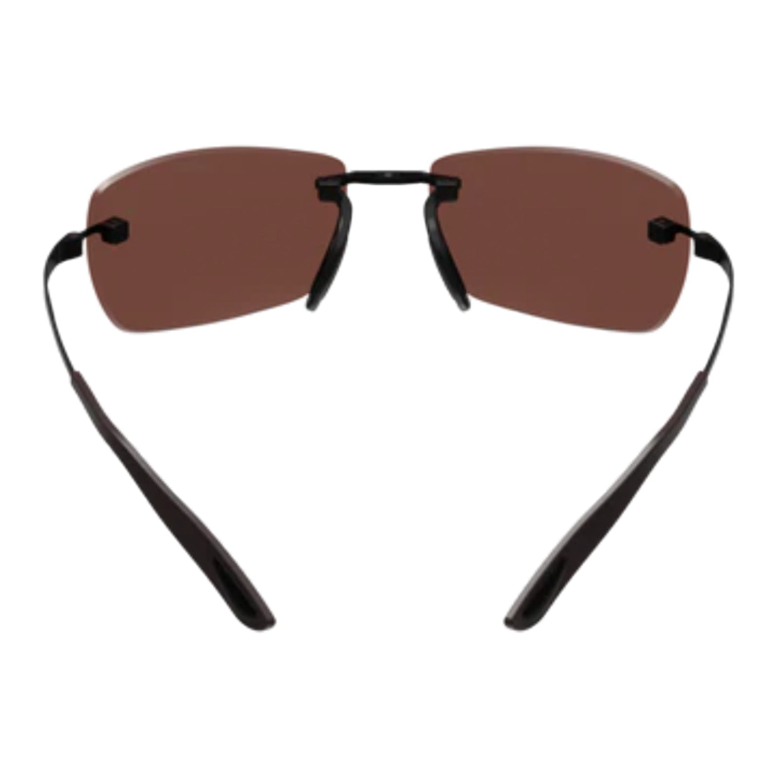 Sunglasses with brown lenses and black frames on a white background