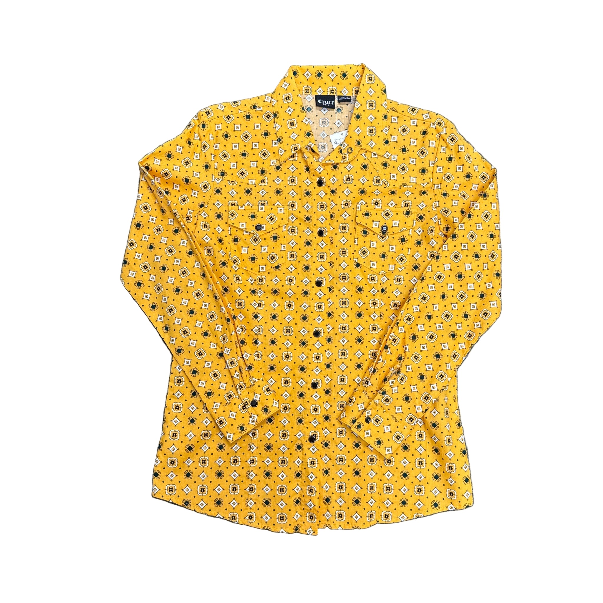 Girls gold western shirt with black snaps