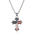Cross-shaped pendant with American flag design on a chain 