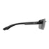 Black sunglasses with reflective lenses on a white background