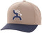 Beige and navy cap with a logo