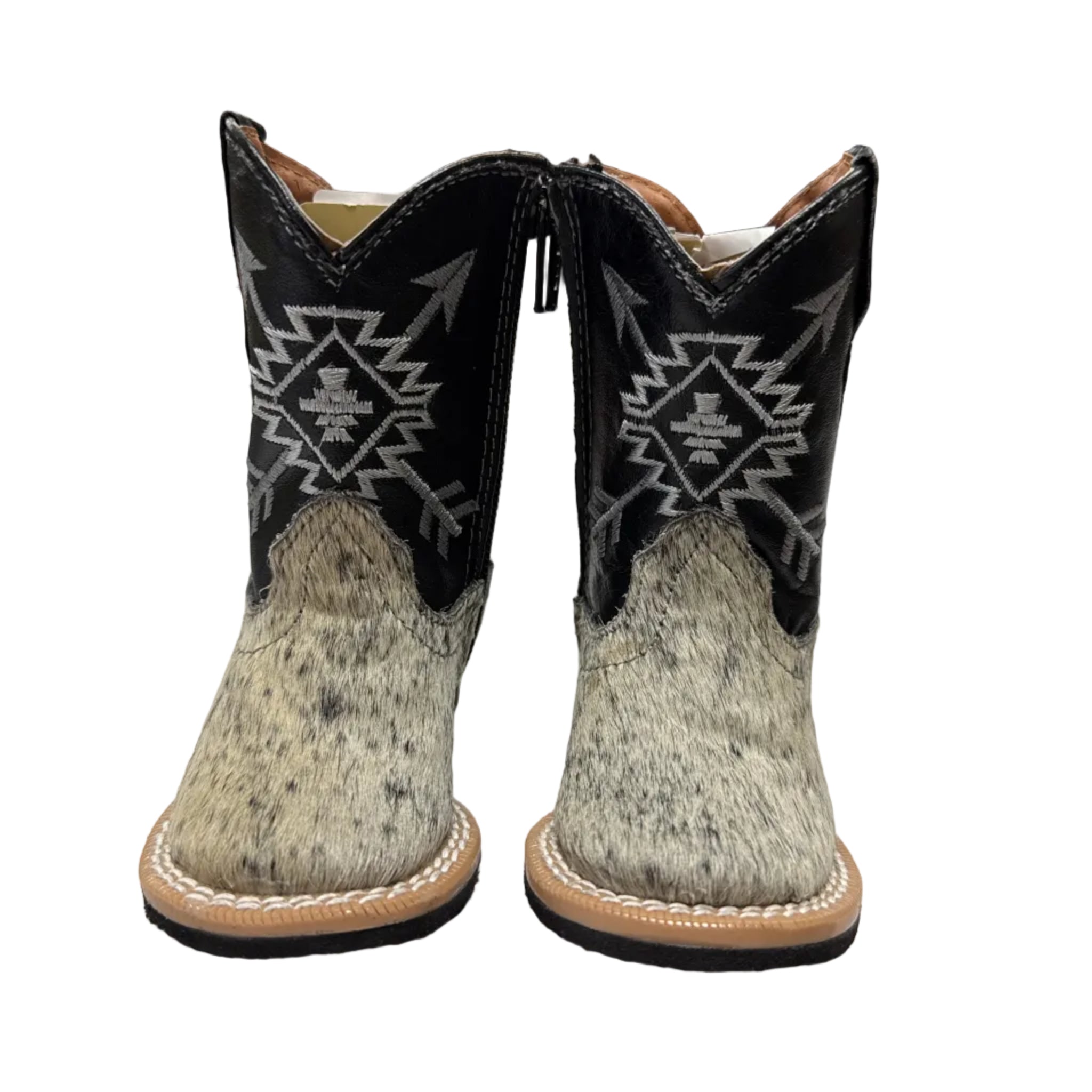 Infant Black and white hair on hide boots