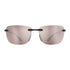 Sunglasses with reflective lenses on a white background