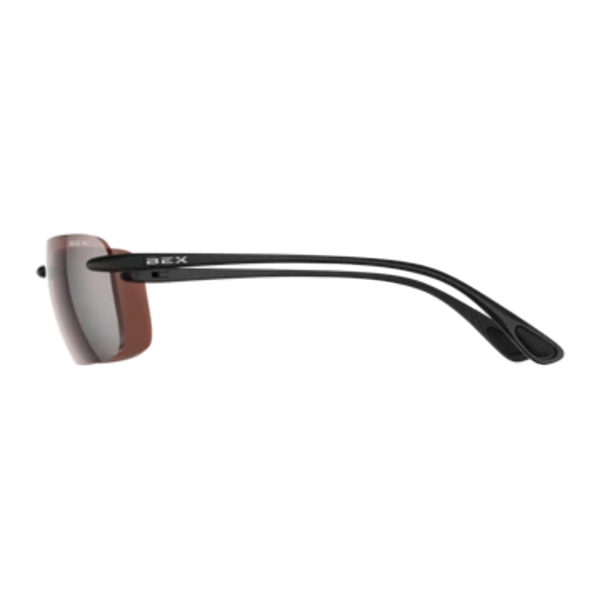 Sunglasses with black frame and brown lenses on a white background