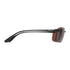 Sunglasses with black frame and brown-tinted lenses on a white background