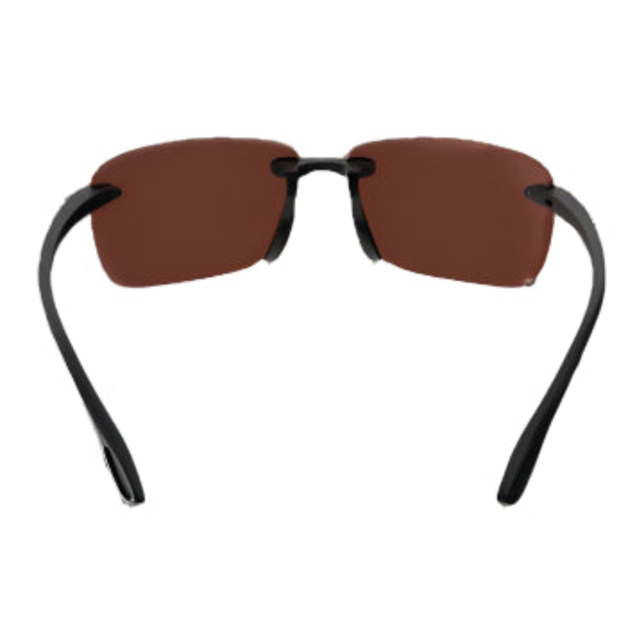 Sunglasses with black frame and brown lenses on a white background