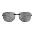 Sunglasses with black frame and gray lenses on a white background