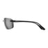 Sunglasses with black frame and gray lenses on a white background