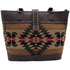 Handbag with Aztec pattern and brown leather accents 