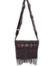Brown leather crossbody bag with fringe 