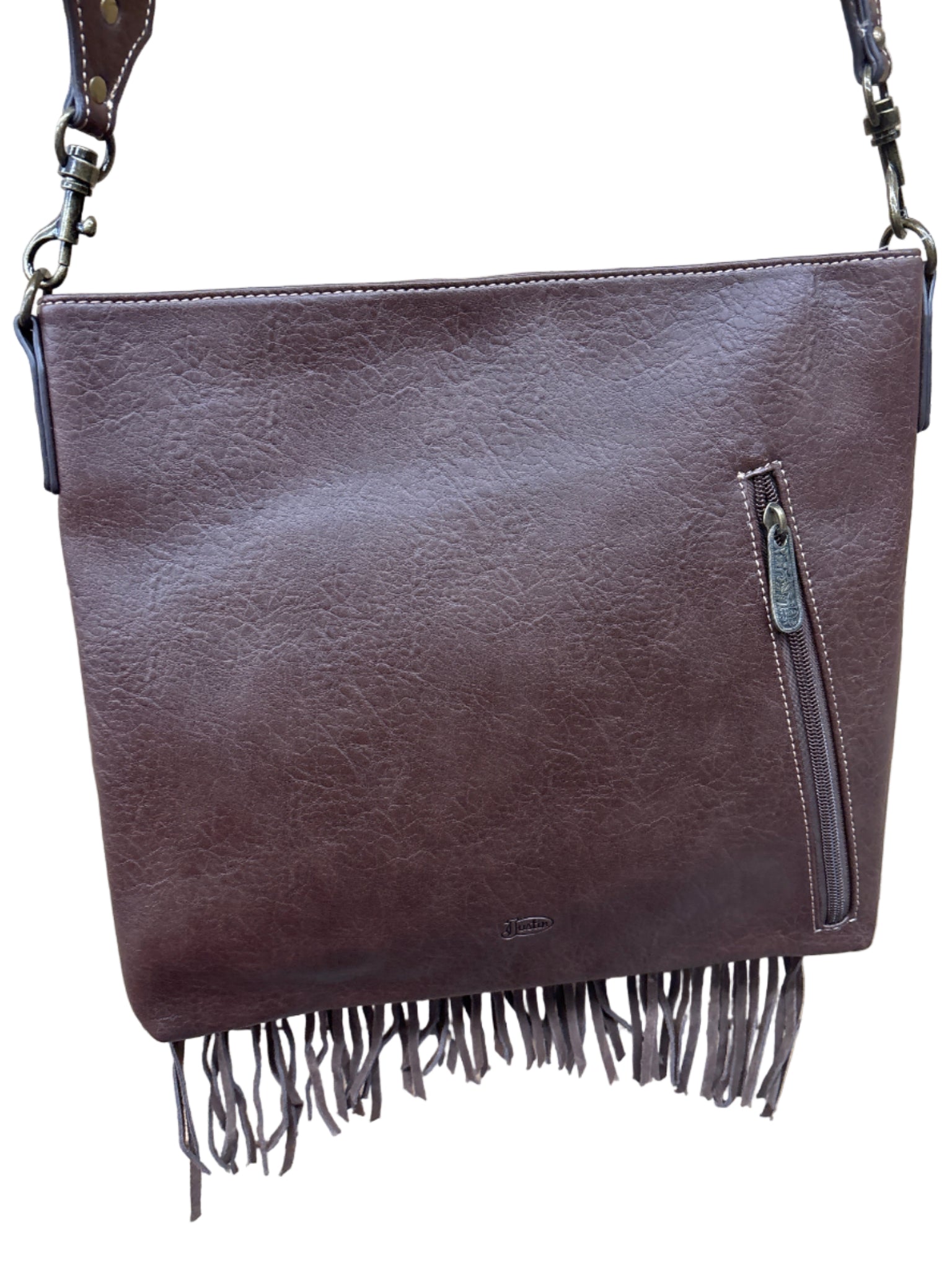 Brown leather bag with fringes 