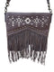 Brown leather handbag with fringe and Aztec pattern