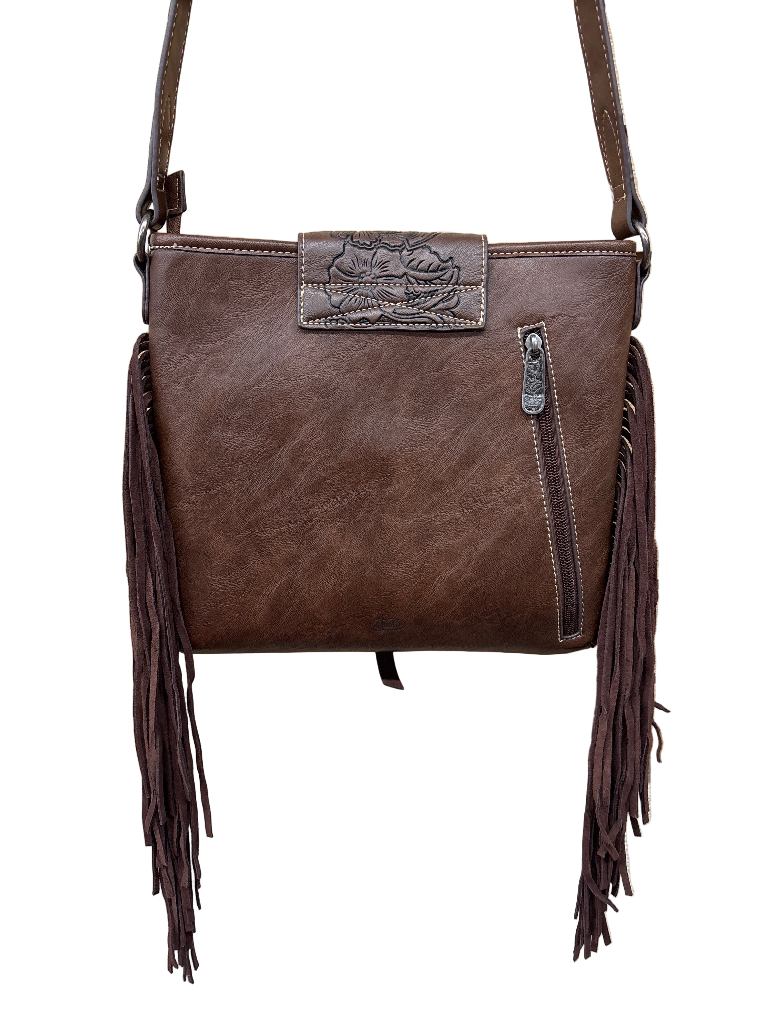 Brown leather bag with fringes 