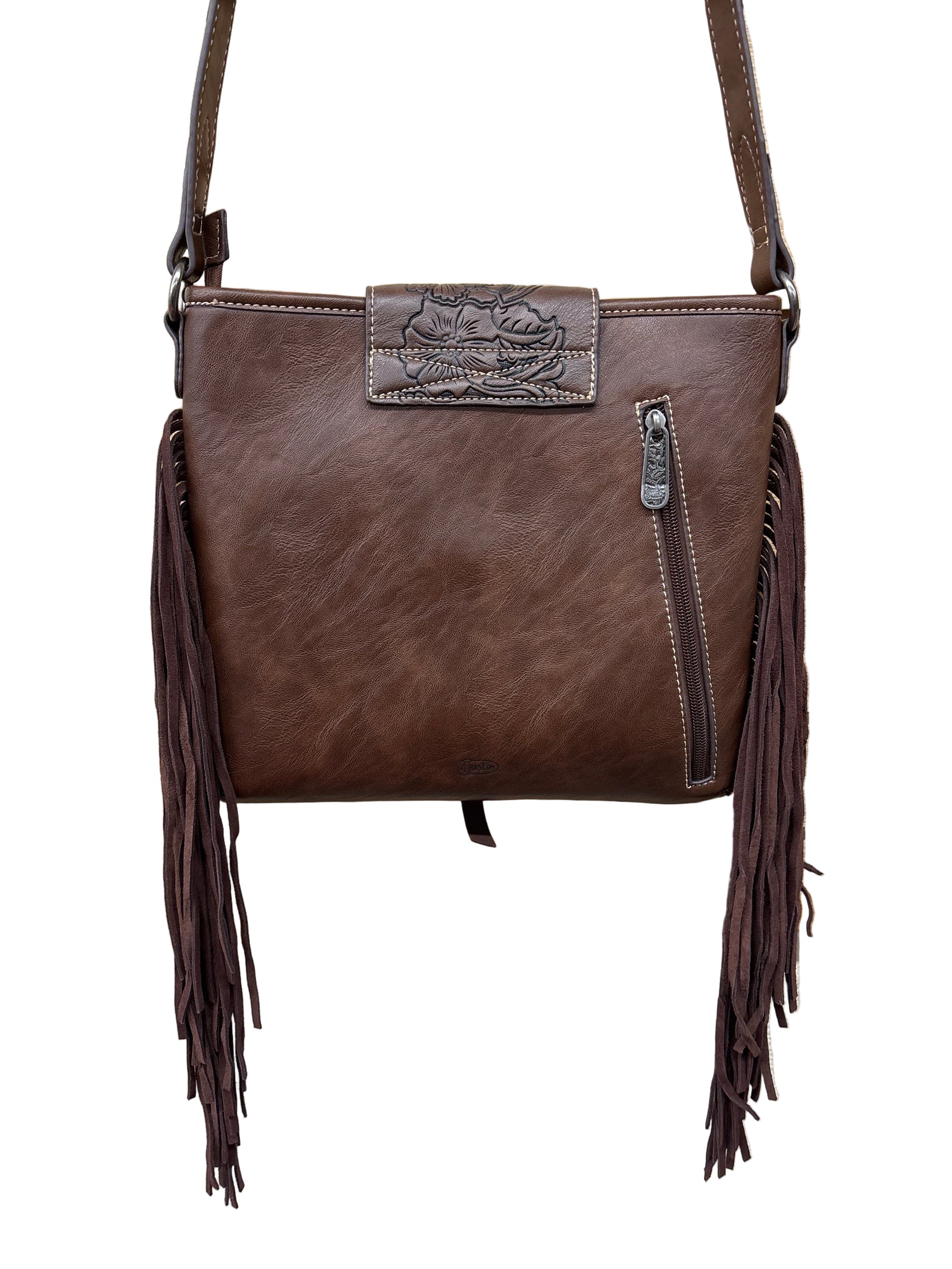 Brown leather bag with fringes 