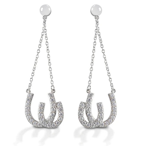 Silver horseshoe earrings with clear stones 