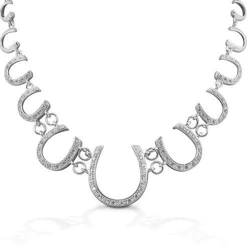 Silver necklace with horseshoe designs 