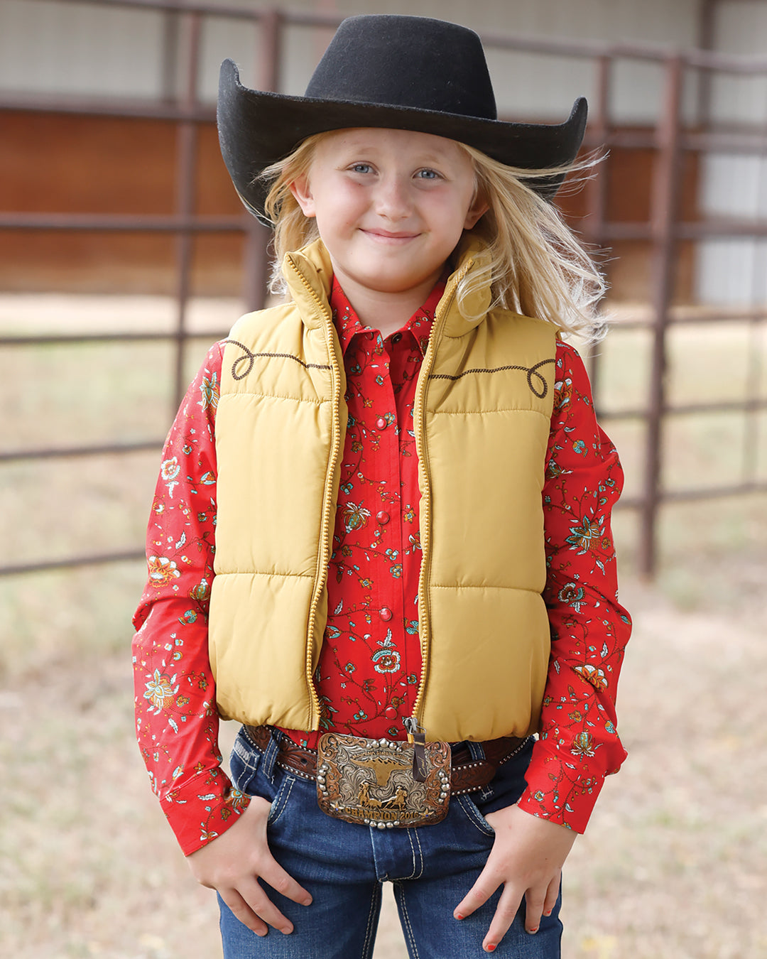 Girls Gold Cruel Girl Puffer Vest with Rope Emboridery CWV8018001