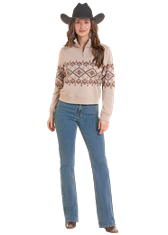 Wms Aztec Border Print 1/4 Zip Pullover