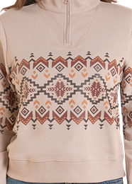 Wms Aztec Border Print 1/4 Zip Pullover