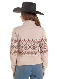 Wms Aztec Border Print 1/4 Zip Pullover