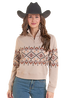 Wms Aztec Border Print 1/4 Zip Pullover