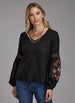 Black embroidered sleeve rayon blouse