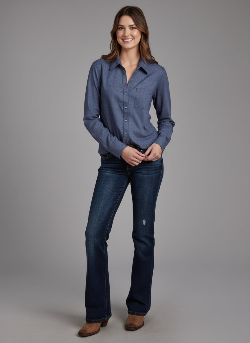 Ladies LS Denim Western Shirt