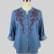 Ladies blue denim blouse with red embroidery