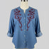 Ladies blue denim blouse with red embroidery