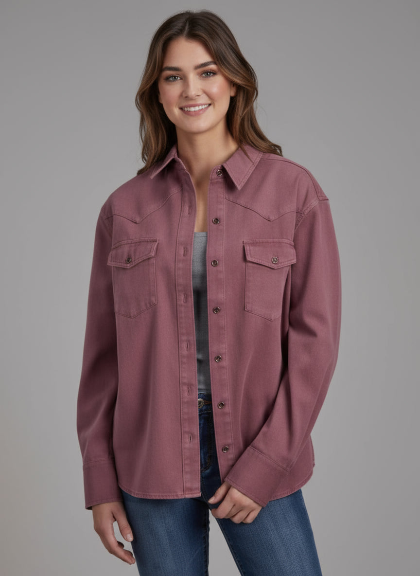Ladies pink button front shacket