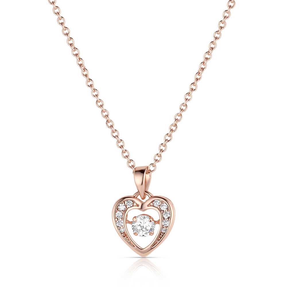 Rose gold heart-shaped necklace with a diamond 