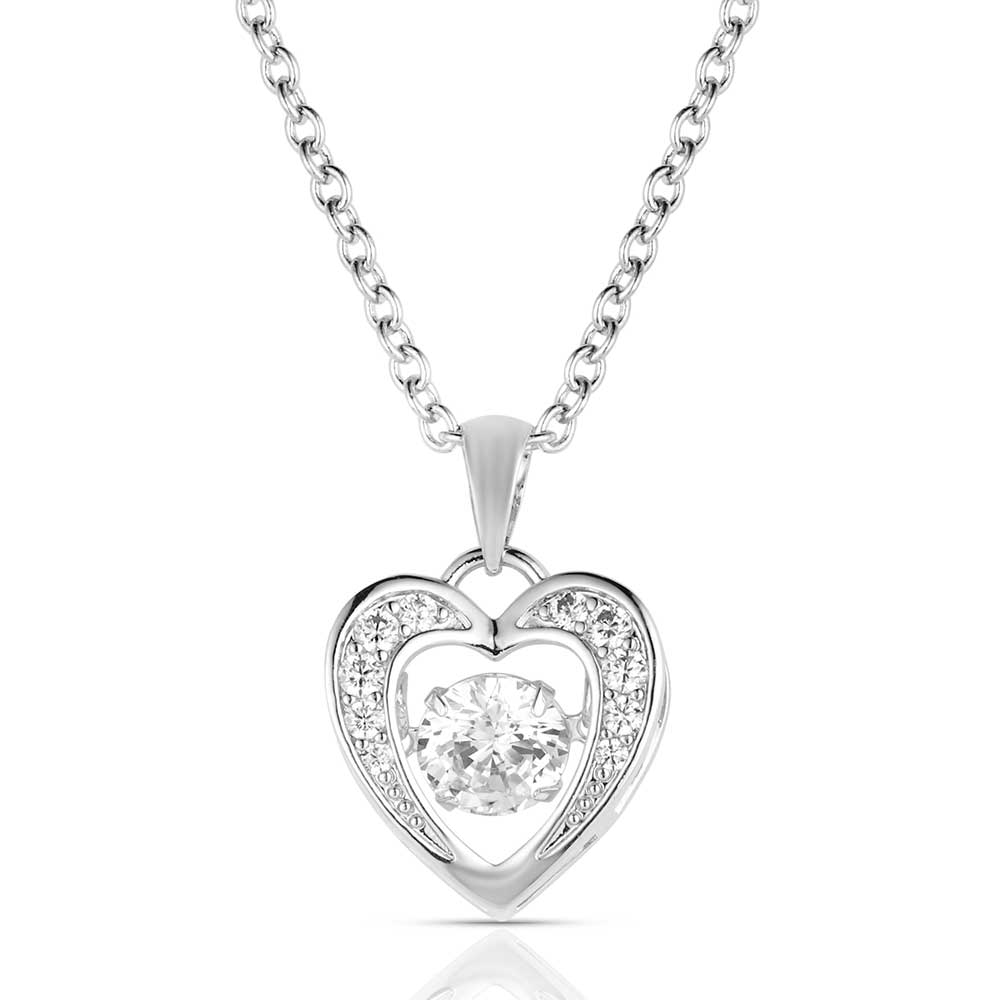 Silver heart-shaped pendant necklace with a clear gemstone 
