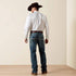 Man wearing a white shirt, blue jeans, and a cowboy hat 