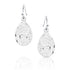 Silver teardrop earrings with intricate patterns on a white background