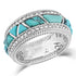 Turquoise ring with silver accents on a white background