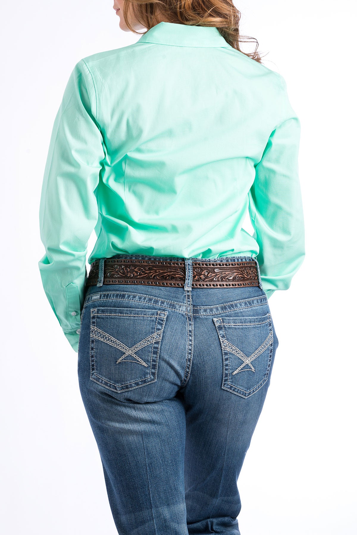 Ladies Cinch Solid Green Shirt MSW9164028