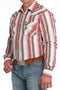 Red and white western shirt with front pockets and snap down the front
