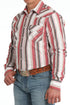 Red and white western shirt with front pockets and snap down the front