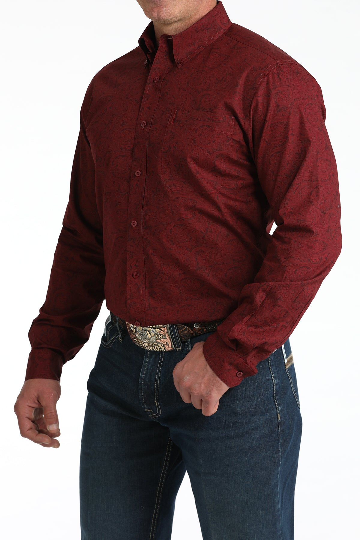 Mns Cinch Burgundy Long Sleave Shirt