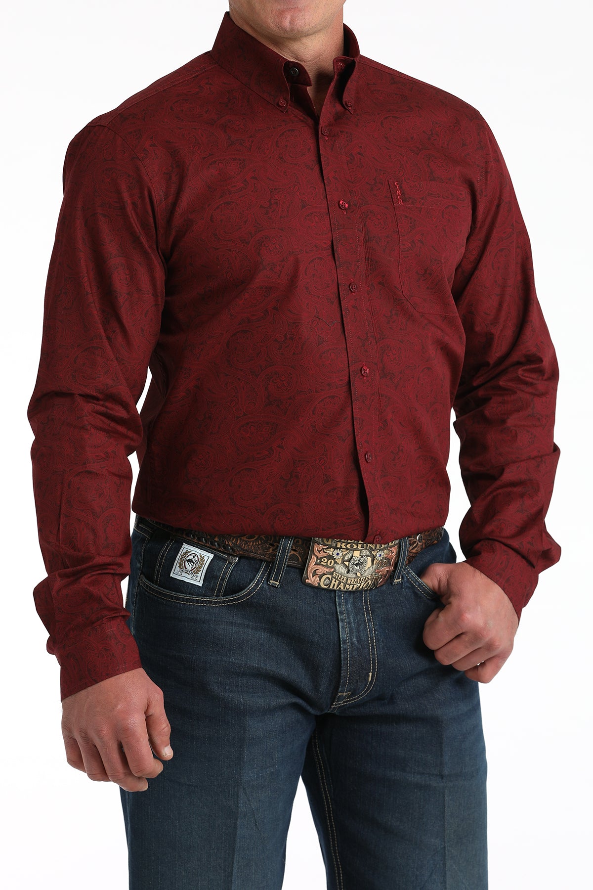 Mns Cinch Burgundy Long Sleave Shirt