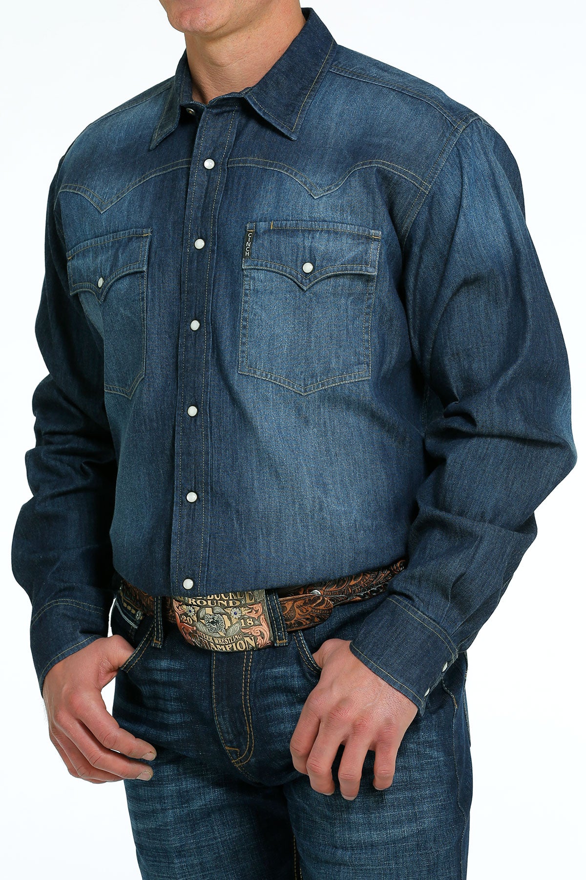Mens LS Western Denim Snap Shirt