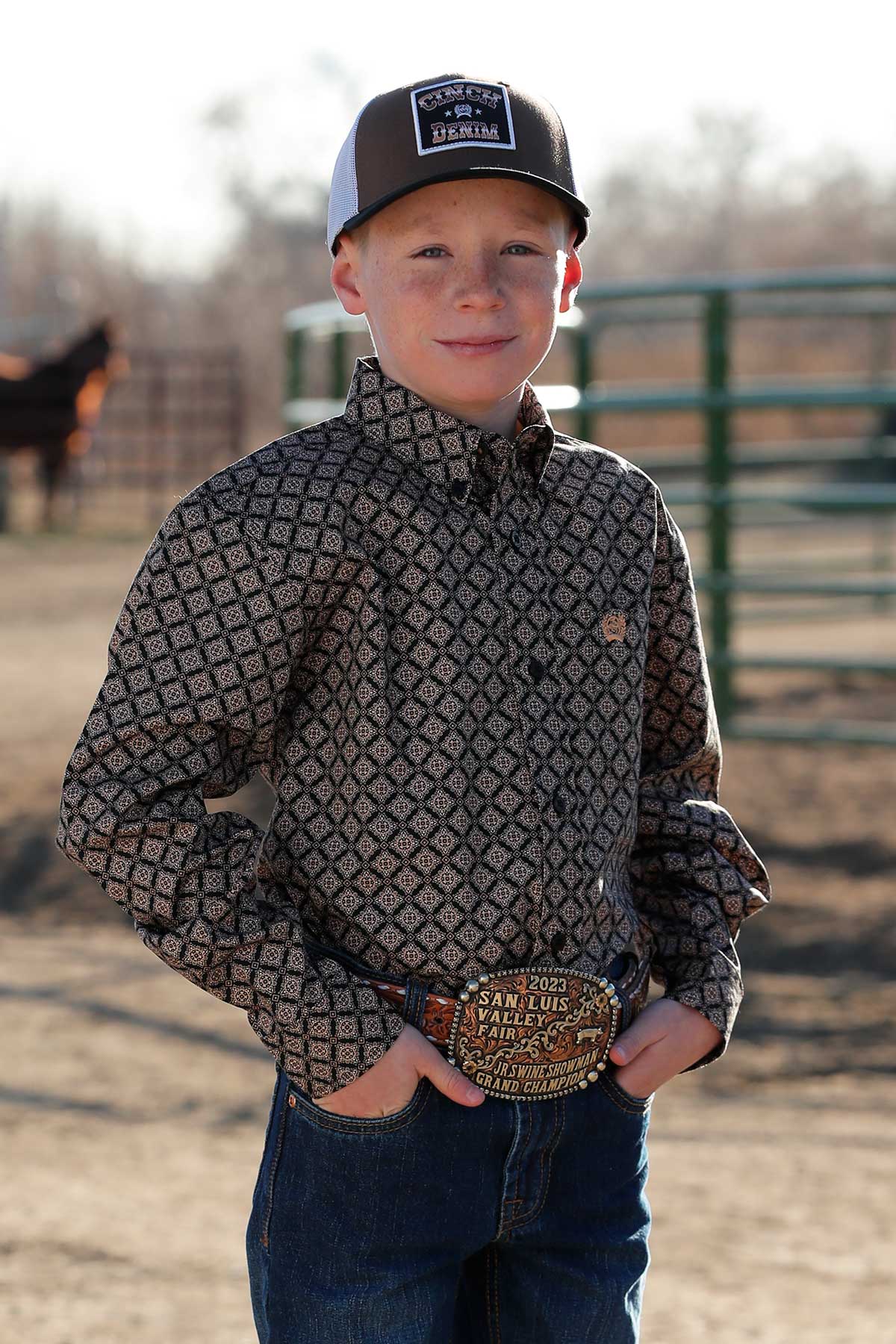 Cinch Boy's patterned western shirt with button front and collar