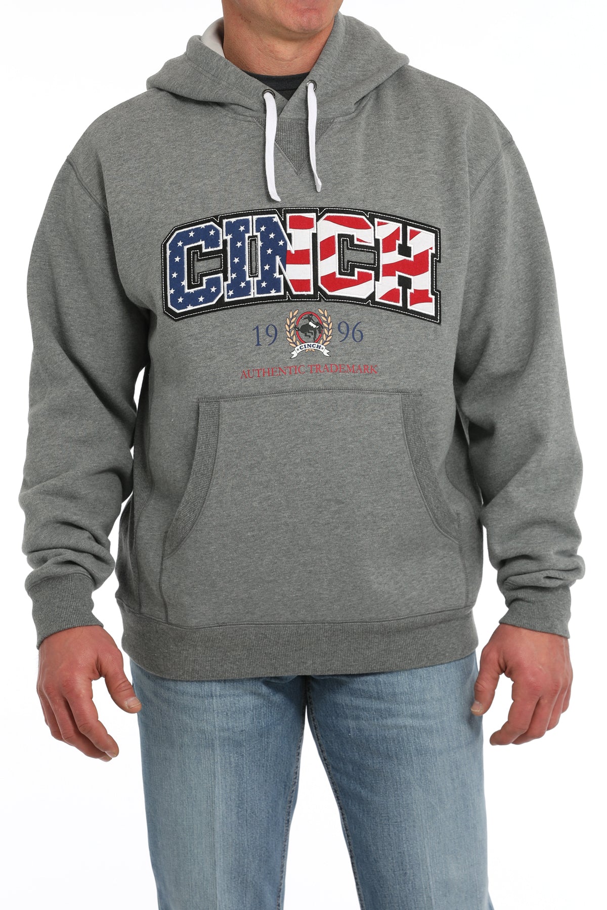 Men's gray hoodie with Cinch Logo on the front