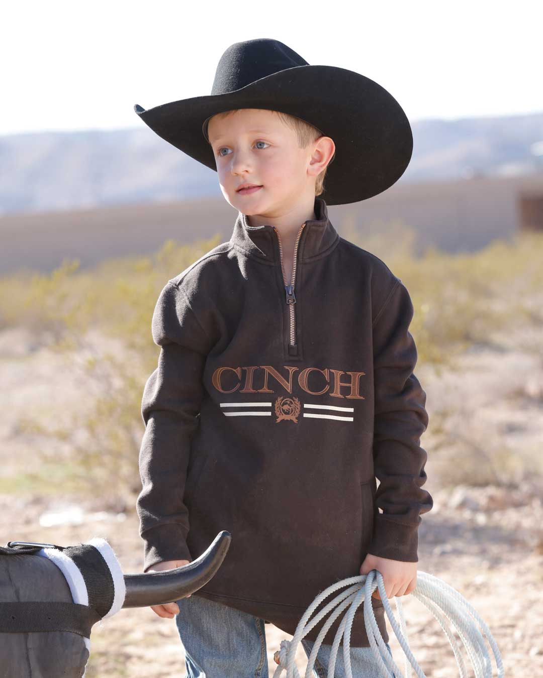 Cinch Boys 1/4 Zip Brown Pullover