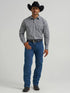 Mens  Wrangler Shirt with a Classic Fit
Long Sleeve with Snaps
with a plaid pattern and a Smocky sea color