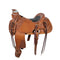 Lightweight saddle with floral tooling and a rope border, featuring a square skirt