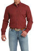 Men's Red Cinch Western Shirt with button front, long sleeve and collar
